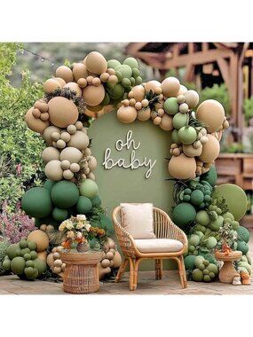 New Sage Green Brown Balloon Arch Kit Double Stuffed Dusty Olive Green Tan White